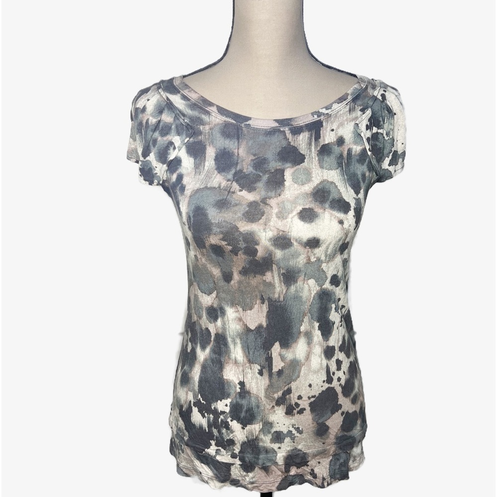 Vera Wang Simply Vera Flutter Sleeve Muted Blue Cream Top Womens size XS - Picture 2 of 8